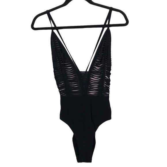 Missguided Asos Black Laser Cut Plunge Swimsuit Size US 6 - Picture 1 of 11